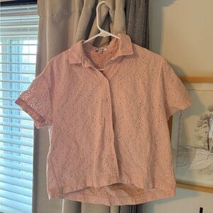 Madewell Pink Eyelet Button Down Shirt